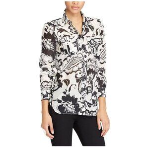Lauren Ralph Lauren Shirt Sz 2X Paisley Silk Cotton Blend Black White Career